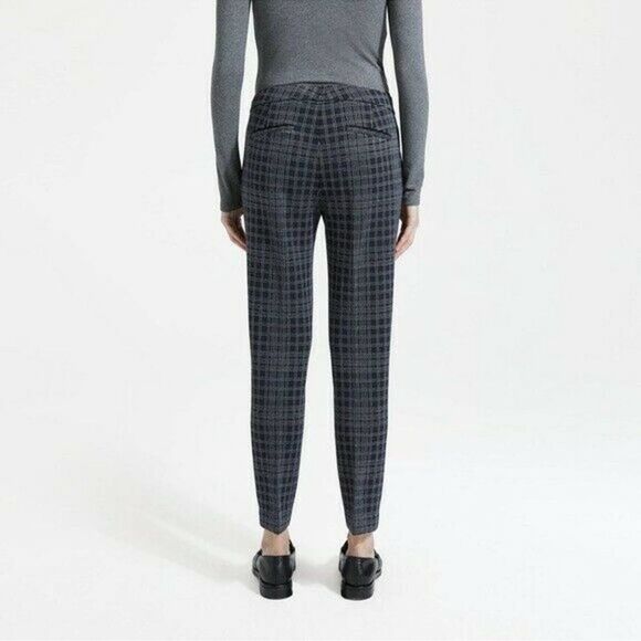 Theory Testra 2B Structured Pants Plaid Knit Gray Black Crop Ankle Size 10 - Picture 3 of 11
